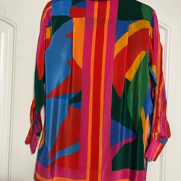 Farm Rio Color Leaves silk blouse SZ XS oversized - Picture 7 of 9